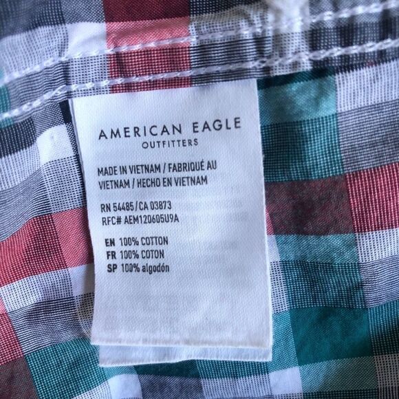 AMERICAN EAGLE SHIRT, RED Teal Check, Size X-Large - Picture 5 of 6